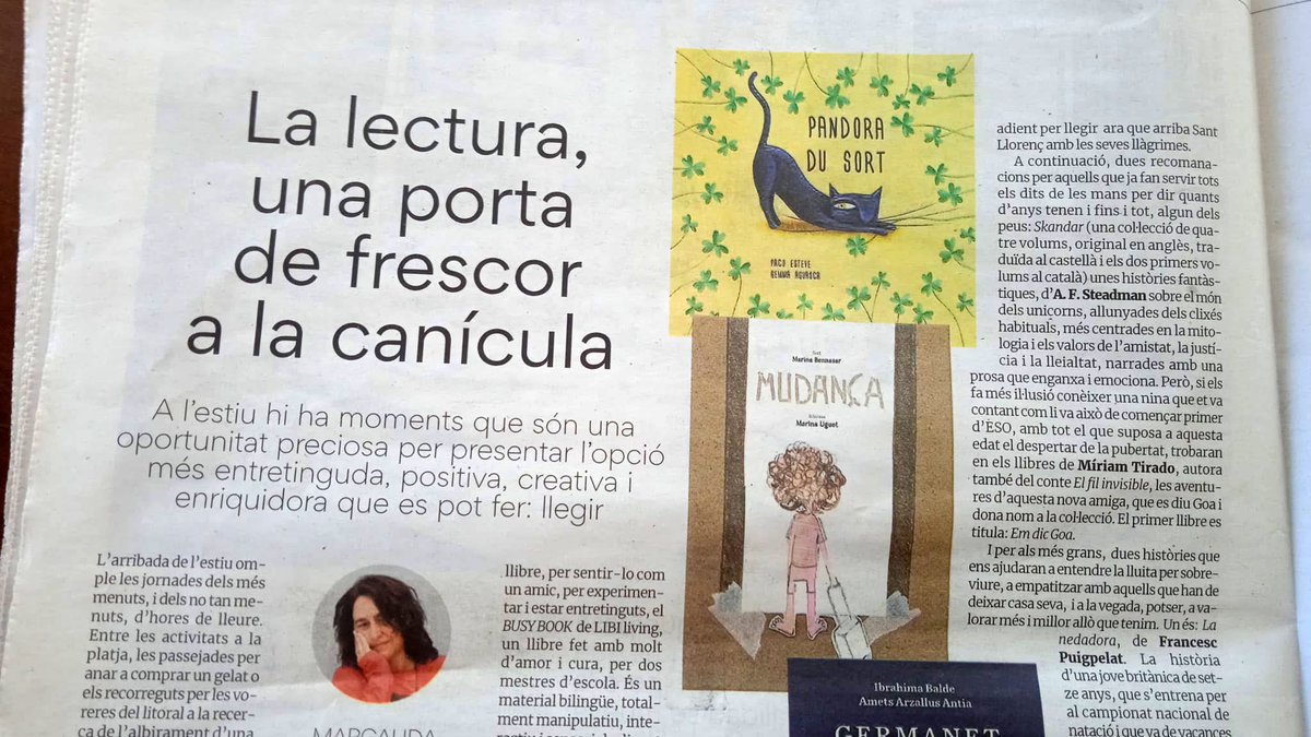 "Pandora du sort", de @PacoEsteve i Gemma Aguasca Sole a l'article de <a href="/MargalidaEstel1/">Margalida Estelrich Obrador Uida</a> "La lectura, una porta de frescor a la canícula" <a href="/diariomallorca/">Diario de Mallorca</a>.
Va ser el premi <a href="/cobdcv/">COBDCV</a> i <a href="/GVAcultura/">GVA Cultura</a> . Realment una lectura refrescant!
bullent.net/libro/3272-Pan…