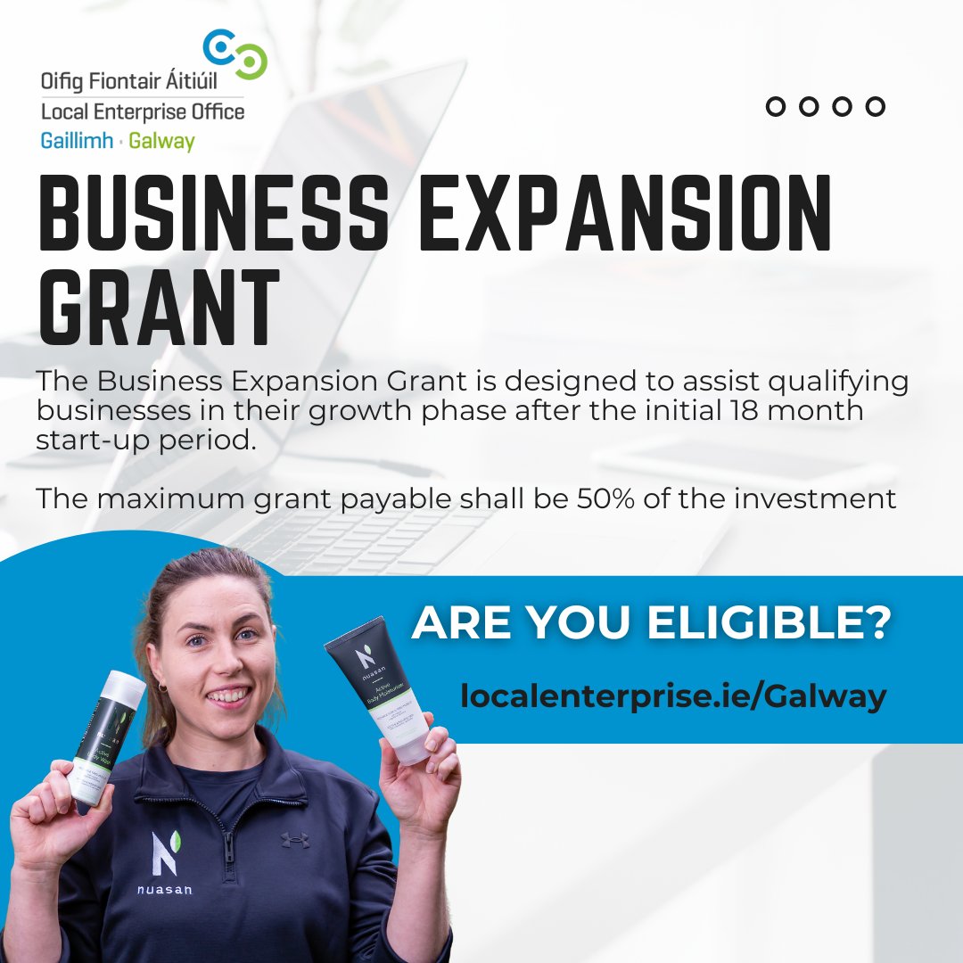 Local Enterprise Office Galway (@leogalway) on Twitter photo Our Business Expansion Grant is designed to assist qualifying businesses in their growth phase after the initial 18 month start-up period. 💶
Find out more at loom.ly/ivRXKwI
Need more advice? E-mail us at info@leo.galwaycoco.ie.
#Galway #MakingItHappen Our Business Expansion Grant is designed to assist qualifying businesses in their growth phase after the initial 18 month start-up period. 💶
Find out more at loom.ly/ivRXKwI
Need more advice? E-mail us at info@leo.galwaycoco.ie.
#Galway #MakingItHappen