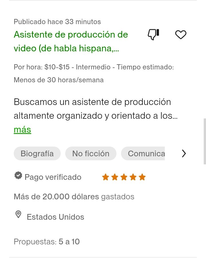 📌 Trabaja en remoto como asistente de producción 🤑

Por este trabajo te pagan de $10-$15/hora ✨

Solo necesitas saber encontrar éstas ofertas y postular 🙆🏻‍♀️

Yo te ayudo!

Reserva tu lugar en mi taller Upwork Desde Cero 👌🏻

Descuento para Venezuela 🫶🏻

Yo pude, tú puedes! 💪🏻