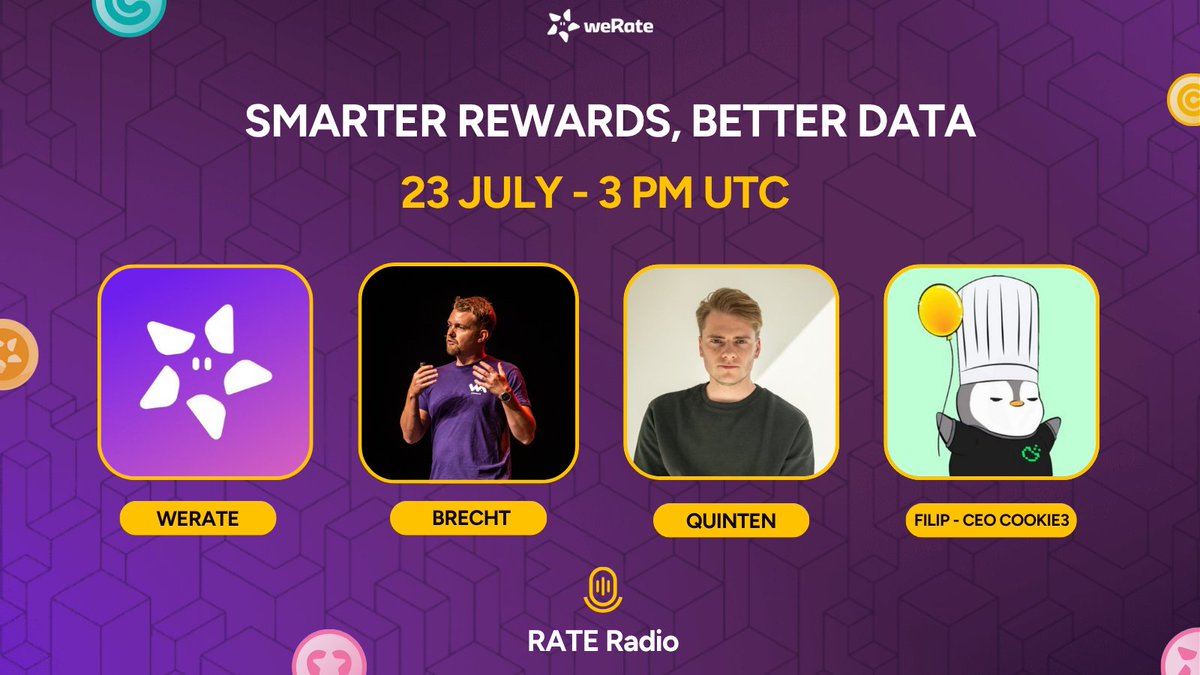 weRate_Official's tweet image. This week we’re sitting down with @fwielanier, CEO of
@Cookie3_com, the minds behind Web3’s smartest data layer.

🗓️ Set your reminders: July 23, 3PM UTC
🔗 Livestream link drops at the start