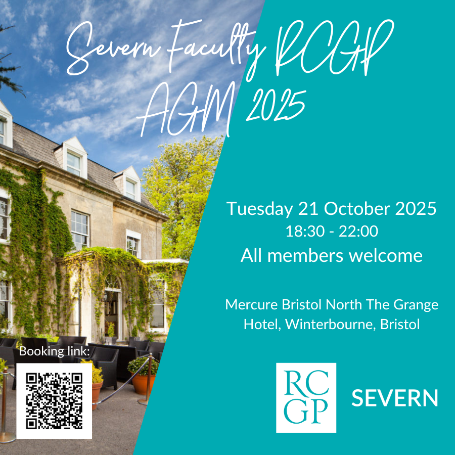 Severn Faculty RCGP AGM on Tues 21 Oct 25, Mercure Bristol North The Grange Hotel, Bristol, The evening will begin a buffet dinner from 6.30pm. The event will begin at 7pm. This is a great opportunity to network with Severn GP colleagues.    rcgp.my.site.com/s/lt-event?id=…