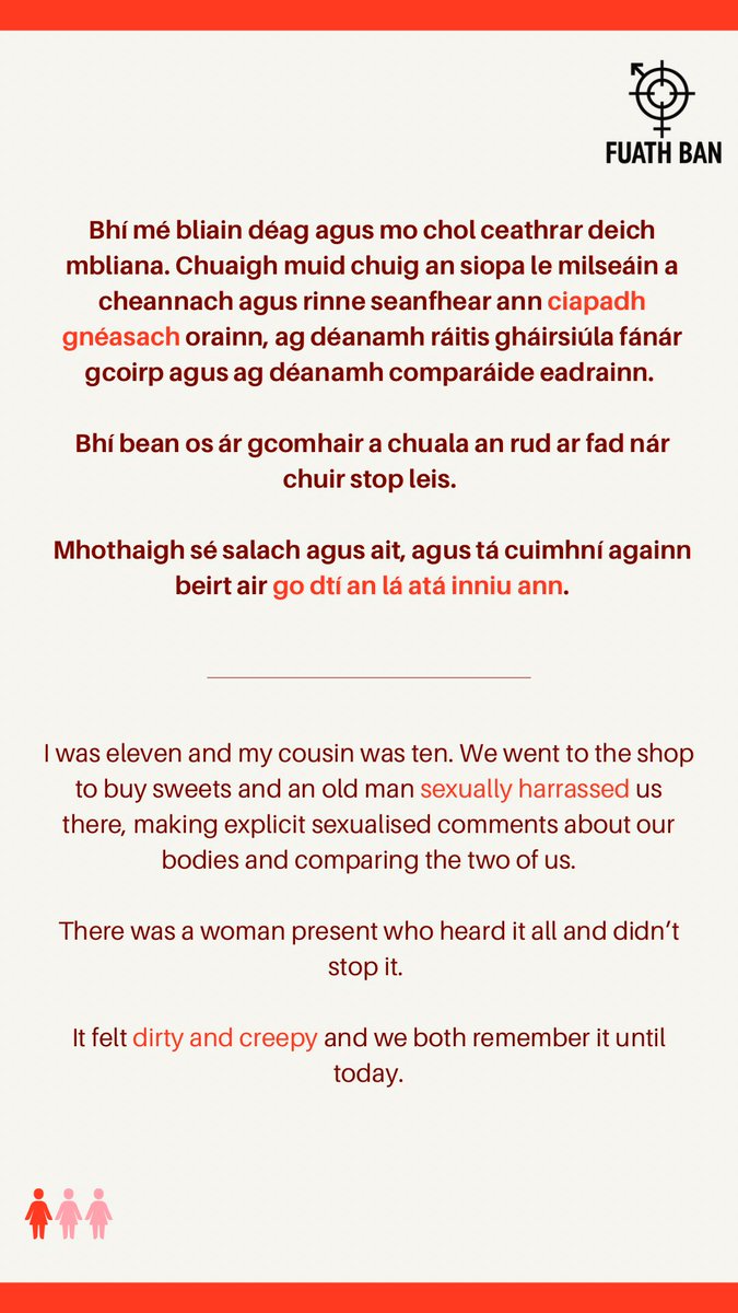 FuathBan's tweet photo. ❓Cad é an cuimhne is faide siar i do cheann nuair a thug tú an gnéasachas faoi deara? | What is your earliest memory of sexism or misogyny? 

#FuathBan https://t.co/EC2MQ3fXZ0