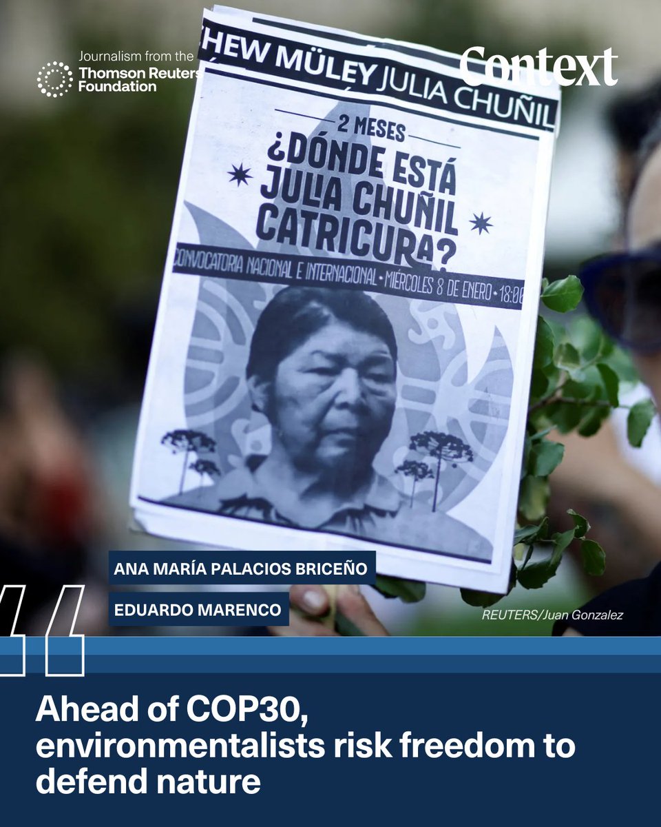 ContextNewsroom's tweet image. "COP30 in Brazil is an opportunity to spotlight the risks facing environmentalists and to ramp up measures to better protect them."
✍️ Ana María Palacios Briceño and Eduardo Marenco write for Context.
🔗 context.news/climate-justic…