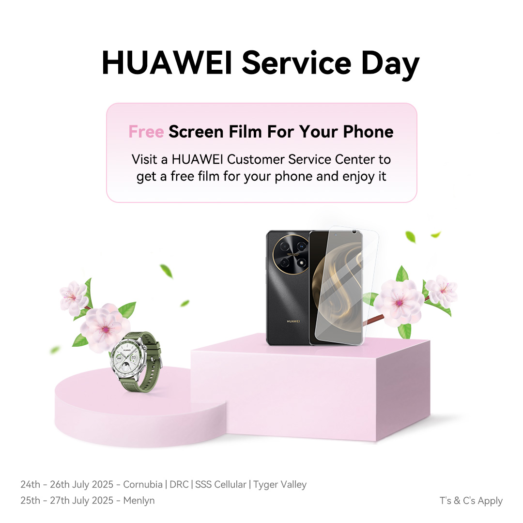 HuaweiZA's tweet image. The wait is over!
Visit Any of our Service centers for free screen film protectors 📱, Don’t Miss out on this offer!
Tygervalley, Cornubia, SSS Cellular and DRC between 24-26 July 2025.
Menlyn between 25-27 July 2025.
For more Info 👉 bit.ly/3Hx8IRA
T’s & C’s Apply…