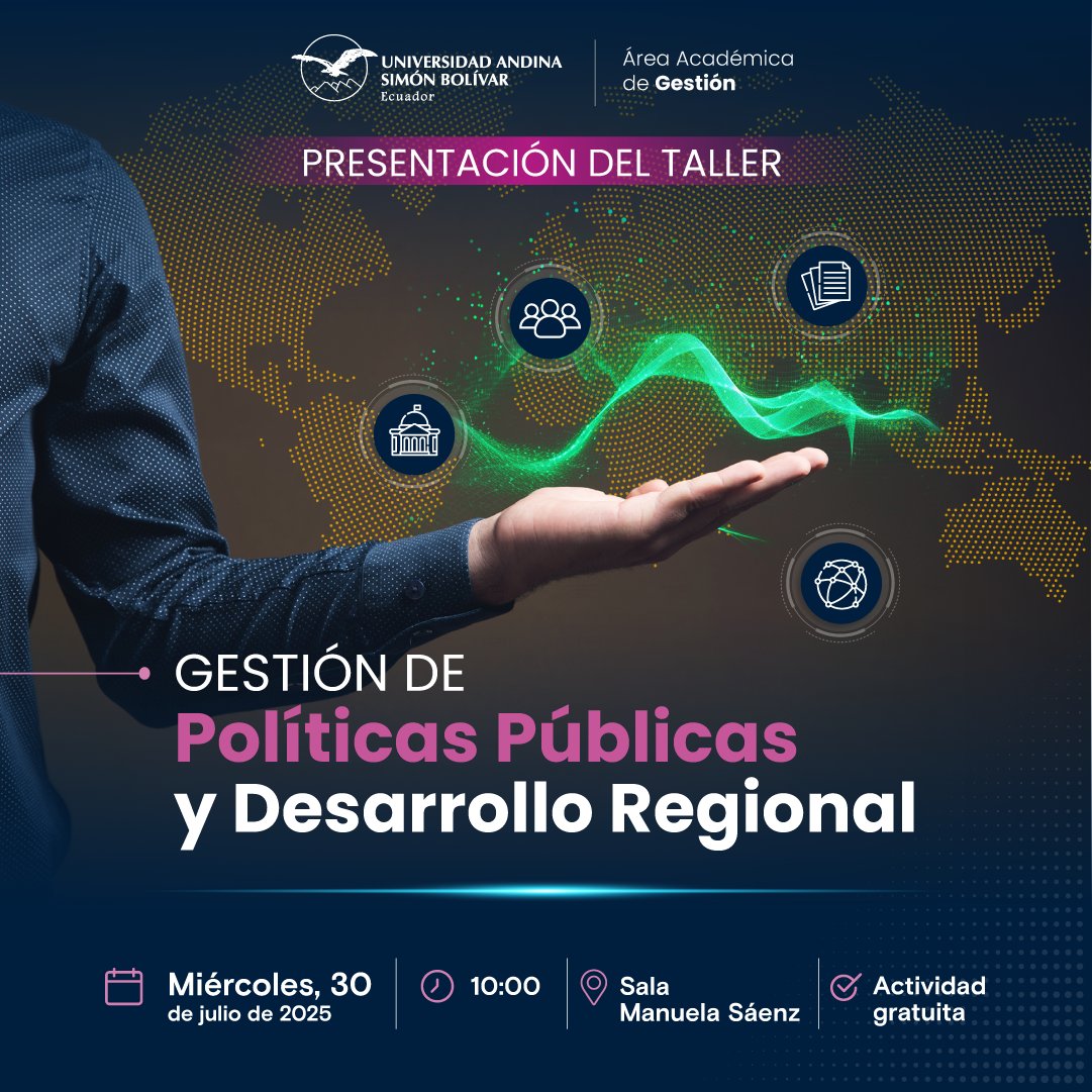 uasbecuador's tweet photo. 🎯 ¿Cómo impactan realmente las políticas públicas en la ciudadanía?
Te invitamos al taller “𝗚𝗲𝘀𝘁𝗶𝗼́𝗻 𝗱𝗲 𝗣𝗼𝗹𝗶́𝘁𝗶𝗰𝗮𝘀 𝗣𝘂́𝗯𝗹𝗶𝗰𝗮𝘀 𝘆 𝗗𝗲𝘀𝗮𝗿𝗿𝗼𝗹𝗹𝗼 𝗥𝗲𝗴𝗶𝗼𝗻𝗮𝗹”, un encuentro donde la academia y la práctica pública se unen para analizar, debatir y construir ideas sobre el desarrollo en la región andina.

👥 𝗜𝗻𝘁𝗲𝗿𝘃𝗶𝗲𝗻𝗲𝗻:
▫️ @cesarmontanog  – Rector de la @uasbecuador 
▫️ @diego_raza – Director del Área de @GestionUASB 
▫️ @Jairo_Rivera_V – Docente de la Andina

🌎 𝗜𝗻𝘃𝗶𝘁𝗮𝗱𝗼𝘀 𝗶𝗻𝘁𝗲𝗿𝗻𝗮𝗰𝗶𝗼𝗻𝗮𝗹𝗲��:
▫️ César Cruz – @uc3m de Madrid
▫️ Sara Muñoz – @Uniandes Colombia
▫️ André Roth – @UNALOficial

📍Sala Manuela Sáenz
📅 30 de julio | 🕙 10h00

🔗 Inscripción gratuita: https://t.co/W2R2OPOPKp

#PolíticasPúblicas #DesarrolloRegional #GestiónPública
