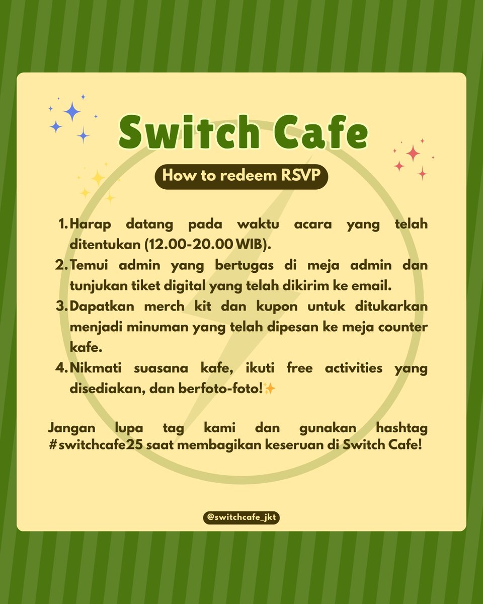 switchcafe_jkt's tweet image. ⚡️ RSVP & OTS GUIDE ⚡️
Malam, Producer~ Berikut kami berikan petunjuk untuk mengklaim atau membeli langsung Switch's Special Set kami selama acara!
Yang sudah RSVP jangan lupa untuk mengecek email masing-masing untuk tiket digitalnya ya~