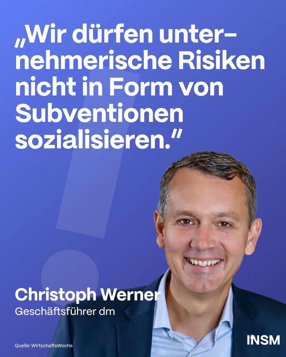 insm's tweet image. Christoph Werner, dm-Geschäftsführer, fragt sich: Warum haben es Unternehmer so schwer, den Ordoliberalismus, den sie für die Wirtschaftspolitik fordern, durchzuhalten? Er fordert, dem süßen Gift der Subventionen zu widerstehen.
Zum @wiwo-Kommentar: wiwo.de/erfolg/managem…