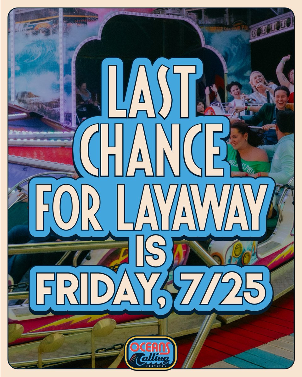OceansCallingMD's tweet image. Layaway ends Friday ⏰
Lock in a remaining Sunday ticket at just 50% down before it&apos;s too late! oceanscallingfestival.com/tickets