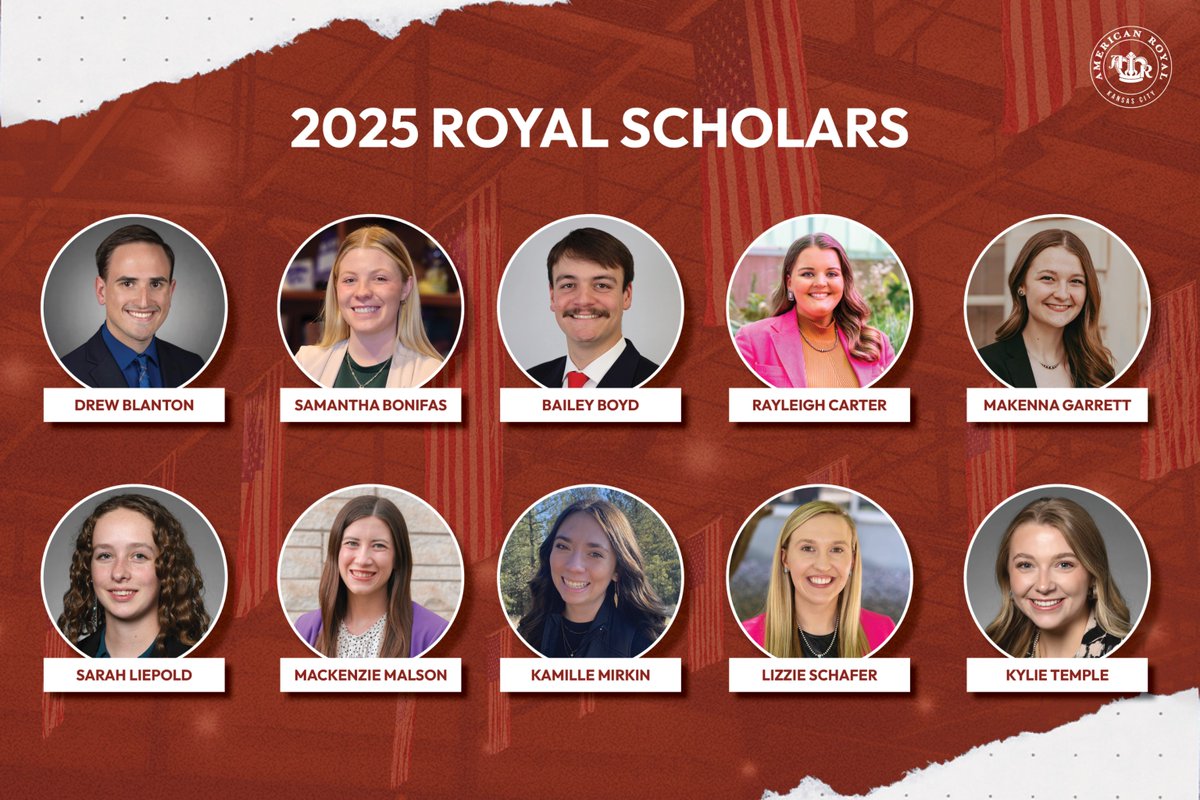 AmericanRoyal's tweet photo. Join us in congratulating the 2025 class of Royal Scholars! 👏🏻

Each Scholar will receive a $3,000 scholarship and will serve as an ambassador for the American Royal throughout the year. We’re proud to have them represent the American Royal mission and the future of agriculture! https://t.co/ftCpizcLxW