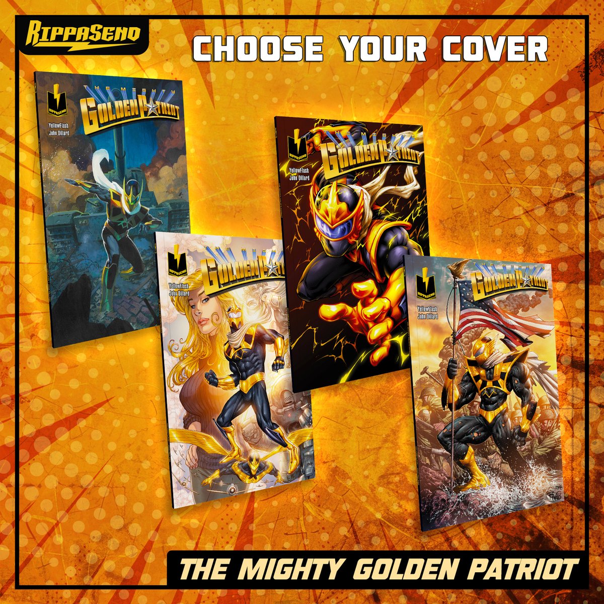 RippaSend's tweet image. With The Mighty Golden Patriot in its final week of the pre-order window, cover stock is starting to run low! #RippaSend #RippaSendPublishing #TheMightyGoldenPatriot #Comicbooks #GraphicNovels
Cover A - 118
Cover B - 124
Cover C - 40
🎆 PRE-ORDER THROUGH @RIPPASEND TODAY 👇…