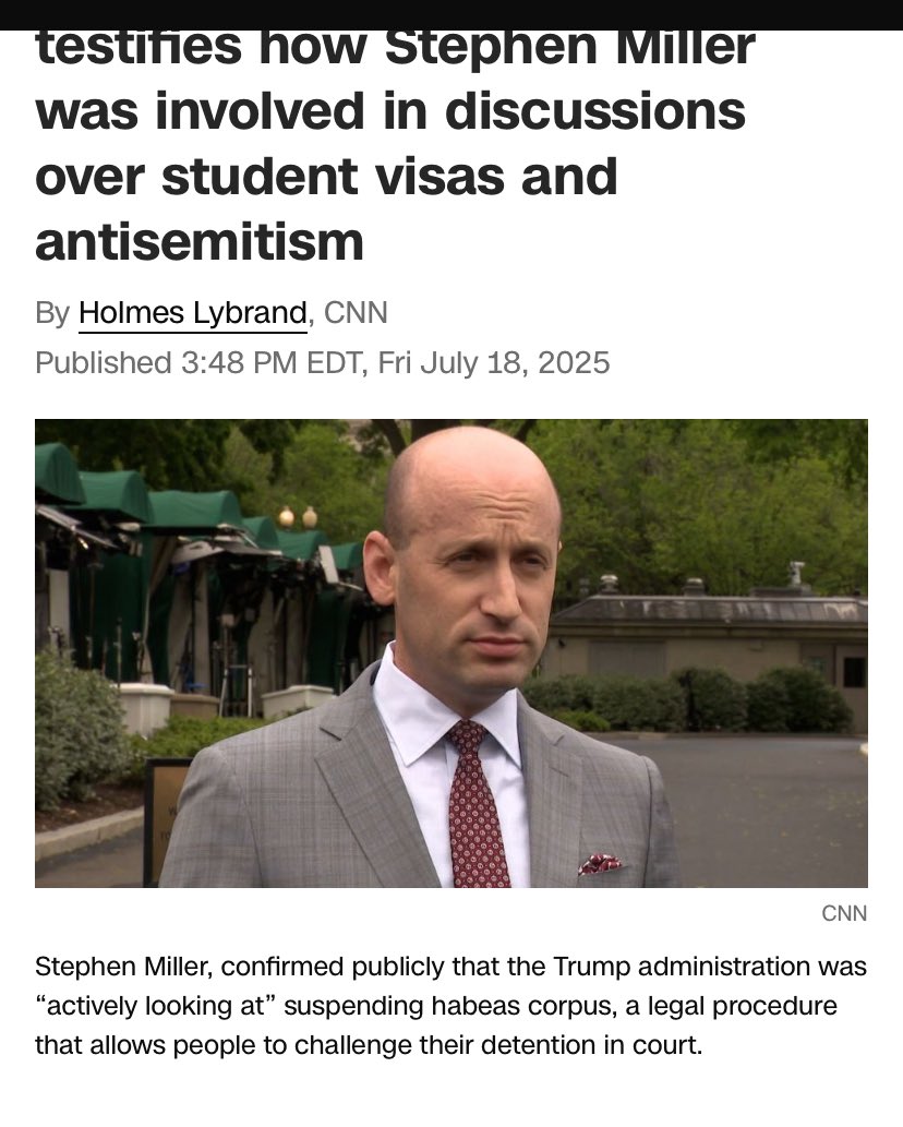 MaryAnn_Warrior's tweet image. Stephen Miller, confirmed publicly that the Trump administration was
"actively looking at"
🥊suspending habeas corpus🥊
a legal procedure that allows people to challenge their detention in court in person.