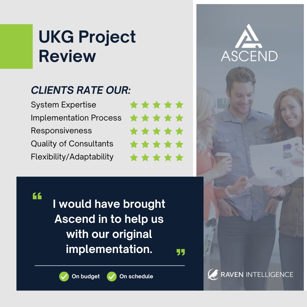 While we weren't there when you launched, we're here for you now. Read more <a href="/ravenintell/">Raven Intelligence</a>  reviews for Ascend, Inc. <a href="/UKGInc/">UKG</a>  services ➡️ lnkd.in/gMX-HR9q

#HereForYou #UKGExpertise #UKGServicesPartner #FiveStarReviews