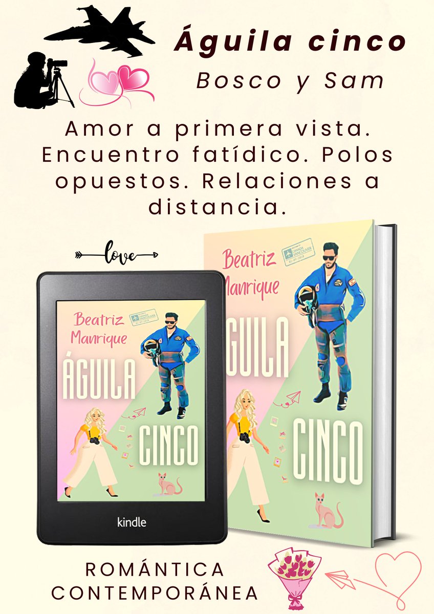 Bosco ❤️ Sam
Sam ❤️ Bosco
Él, piloto de caza y combate y miembro de la Patrulla Águila.
Ella, fotógrafa independiente.
Su historia es la de un amor en la distancia... ¿Y en el tiempo? 😉
¿Volamos a Vancouver? ✈️

#ÁguilaCinco 📘 #Amazon #KindleUnlimited ⤵️
amzn.eu/d/4oJBOfy