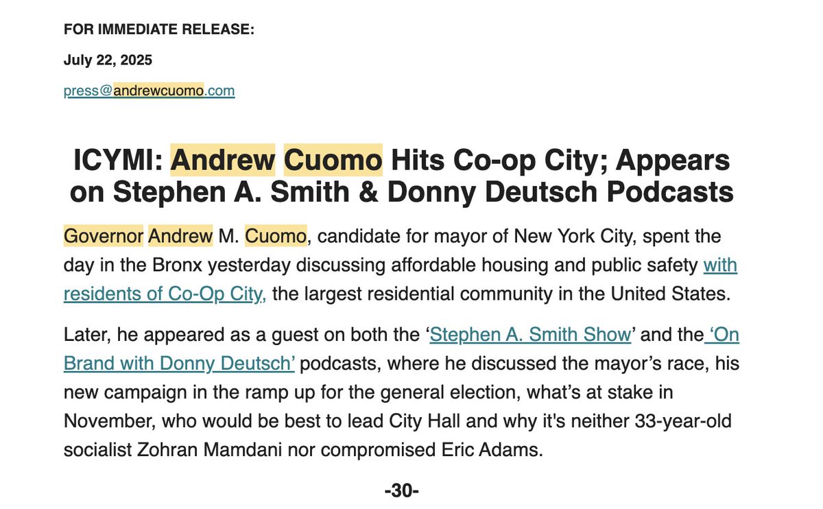 createcraig's tweet image. The use of ICYMI doing a lot of work here.
Hard to catch Andrew Cuomo out campaigning if no public schedule is released.