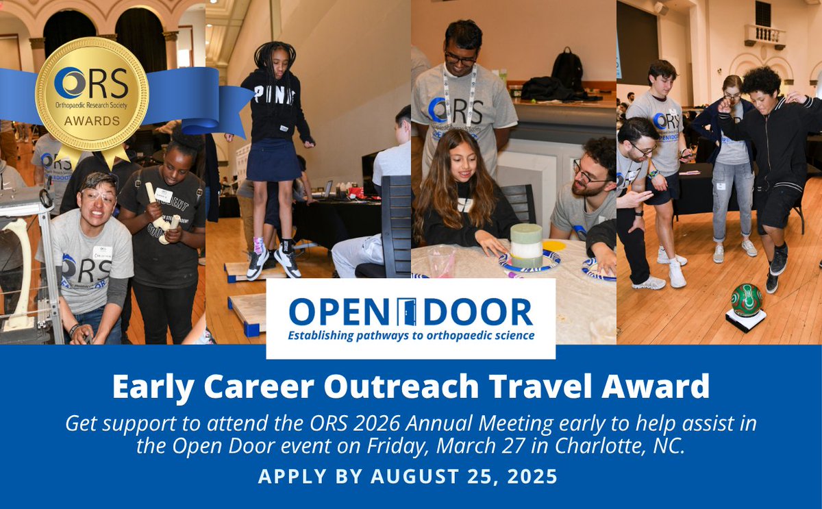 ORSsociety's tweet image. 🚪 Applications Now Open! Apply for the 2026 Early Career Travel Award - 10 awards of $300 for #earlycareer ORS members to assist with #ORS2026 Open Door, an exciting #STEMoutreach event for middle school students. Apply by Aug 25: ors.org/outreach-trave…