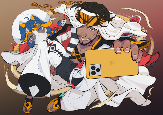 これはVtuberのエクセきゅーとちゃんと持ちキャラのラシードのセットイラストです。 