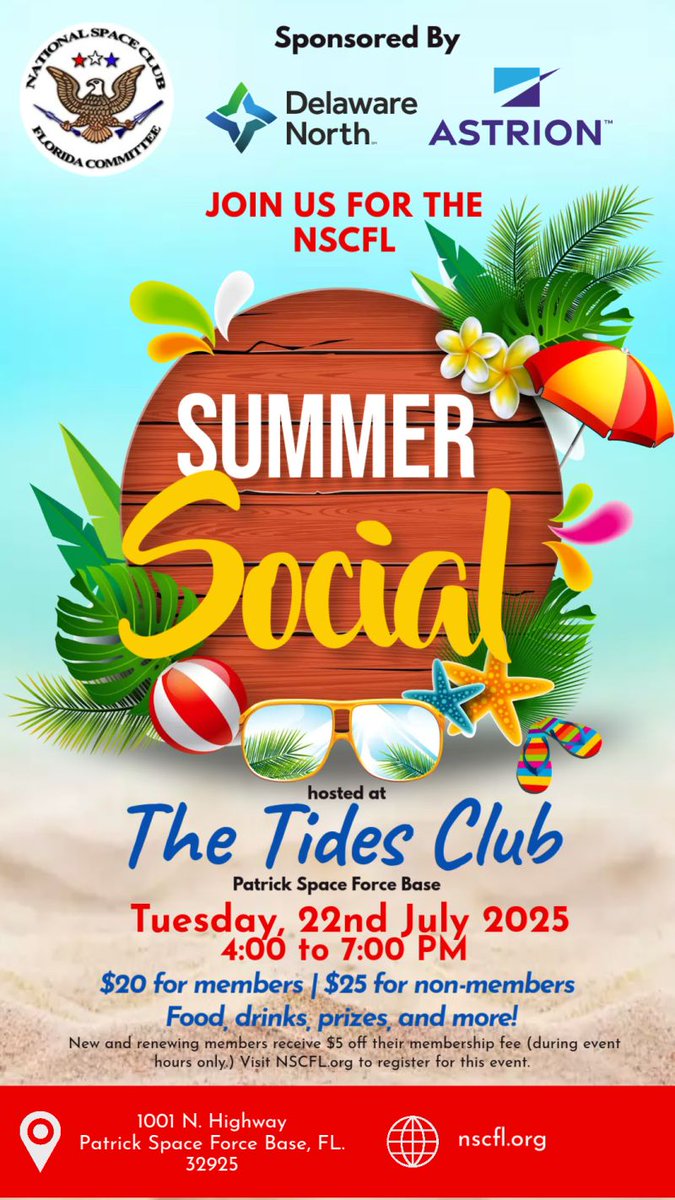 This evening at the Tides Club at Patrick Space Force Base. Join us!