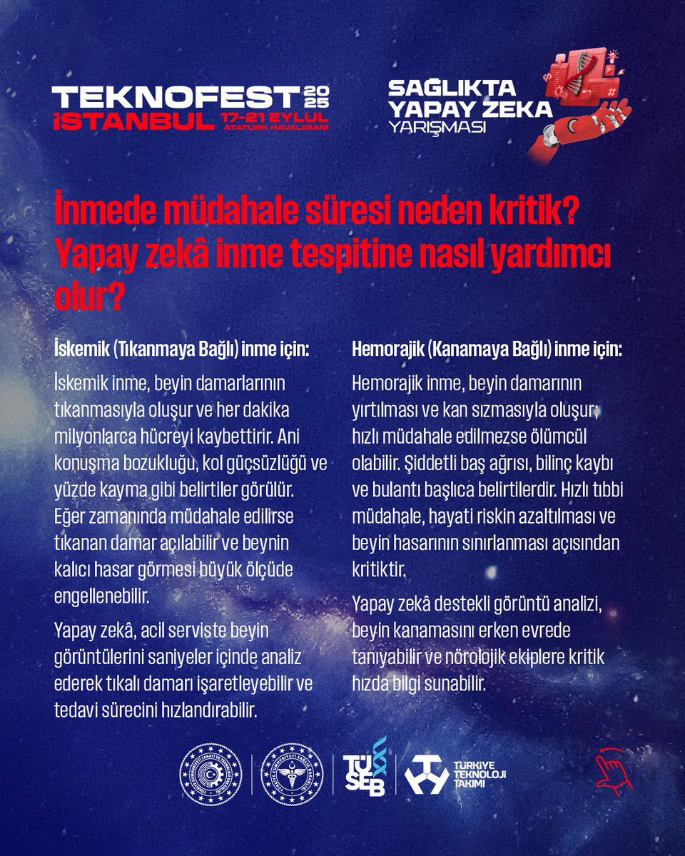tusebgovtr's tweet image. 📢 TEKNOFEST 2025'e hazır mısınız?
🧠 TÜSEB Sağlıkta Yapay Zeka Yarışması, sağlık teknolojilerinin geleceğini şekillendirmek isteyen genç zihinleri bekliyor!
📆 17-21 Eylül 2025
📍 İstanbul Atatürk Havalimanı – TEKNOFEST 2025
🚀 TÜSEB ile sağlığın geleceğine yön vermek…