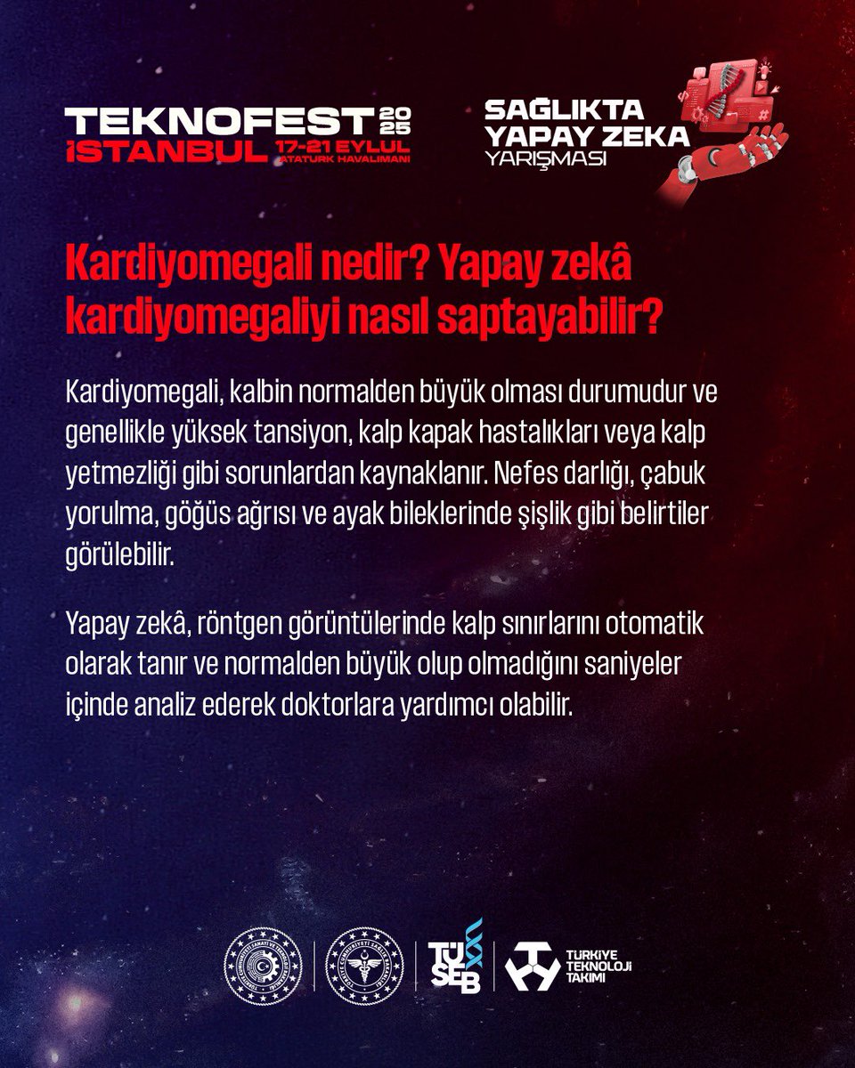 tusebgovtr's tweet image. 📢 TEKNOFEST 2025'e hazır mısınız?
🧠 TÜSEB Sağlıkta Yapay Zeka Yarışması, sağlık teknolojilerinin geleceğini şekillendirmek isteyen genç zihinleri bekliyor!
📆 17-21 Eylül 2025
📍 İstanbul Atatürk Havalimanı – TEKNOFEST 2025
🚀 TÜSEB ile sağlığın geleceğine yön vermek…