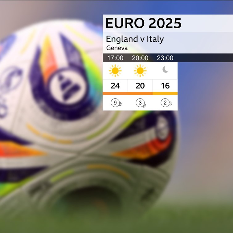 bbcweather's tweet image. Staying fine and dry for the England v Italy semi-final in Geneva.
bbc.in/46oAm0W
#Lionesses #WEuro2025 #BBCFootball