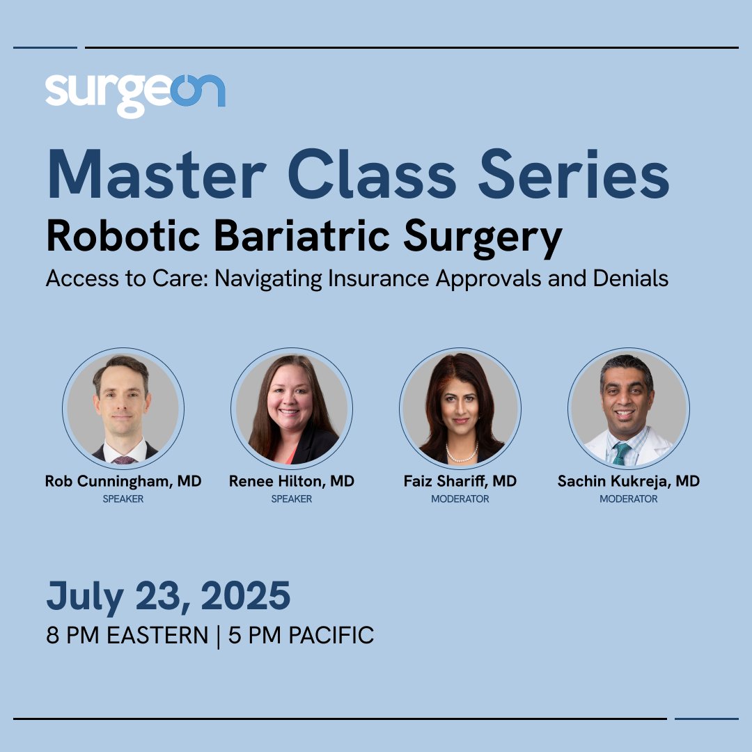 SurgeOn (@surgeonapp1) on Twitter photo Weâre almost there! Just 1 day to go until our next Robotic Bariatric Surgery Master Class airs live on July 23 at 8 PM ET on SurgeOn. This session, titled âAccess to Care: Navigating Insurance Approvals and Denials,â features Dr. Rob Cunningham and <a href="/reneehilton30/">Renee Hilton, M.D.</a> with moderation Weâre almost there! Just 1 day to go until our next Robotic Bariatric Surgery Master Class airs live on July 23 at 8 PM ET on SurgeOn. This session, titled âAccess to Care: Navigating Insurance Approvals and Denials,â features Dr. Rob Cunningham and <a href="/reneehilton30/">Renee Hilton, M.D.</a> with moderation