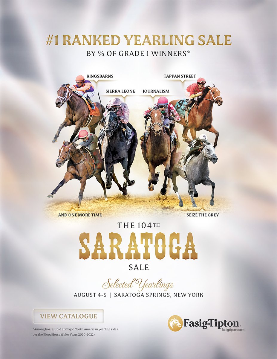 FasigTiptonCo's tweet image. The Saratoga Sale is the #1 ranked North American yearling sale by percentage of Grade 1 winners! #FasigSaratoga
View this year's catalogue ➡️ fasigtipton.co/FTSAUG2025