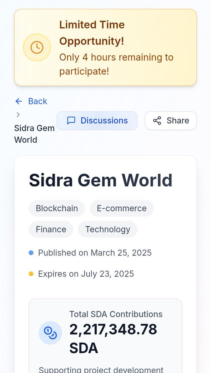 🔥 Only 4 hours left!
SidraGemWorld is closing soon — join the ethical gemstone revolution before it’s too late.

💎 Dive into the future of gemstone investing with blockchain power!

💸 Contribute before it’s too late
⏰ The clock’s ticking!

sidrastart.com/project/05c62e…
