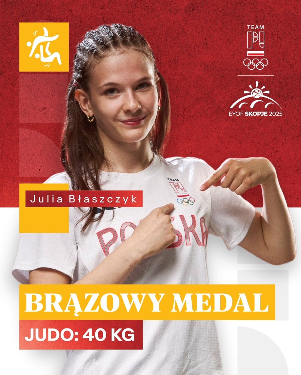 pkolpl's tweet photo. Julia Błaszczyk zdobywa brązowy medal w judo w kategorii 40 kg podczas XVIII Letniego EYOF #Skopje2025 🥉🇵🇱👏 Gratulacje dla zawodniczki i @PZJudo 🙌 #TeamPL 

🗓️ 20-26.07.2025, XVIII Letni EYOF Skopje 2025, Macedonia Północna @The_EOC @Skopje2025 

@plus_polska @adidas #Profbud #Kram #WesołaPani @UMWL_Lublin @GoPodkarpackie @LUXMEDPL #KINDERJoyofmoving

https://t.co/3Ri3FeefVH
https://t.co/YgiVJtkWqs