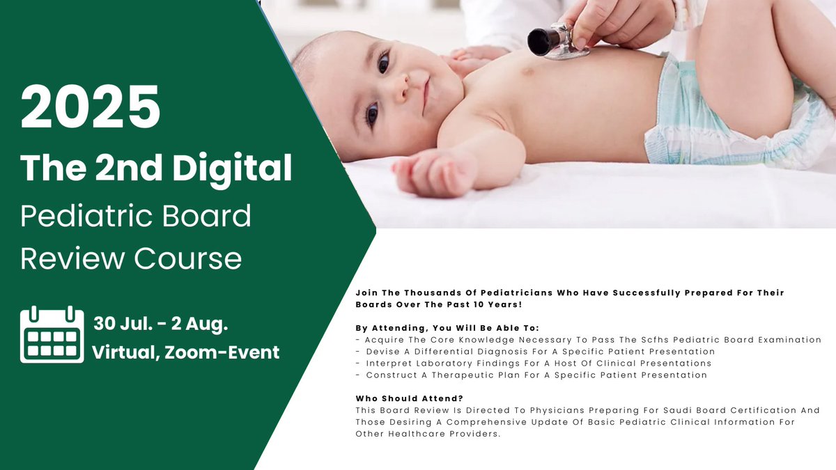 It is our great pleasure to invite you to join the 2nd Digital Pediatric Board Review Course, which will take place from 30 July to 2 August 2025 via Zoom Events.
Save your seat &amp; register now!

#Pediatrics #BoardReview #DigitalMedicalEducation 📚