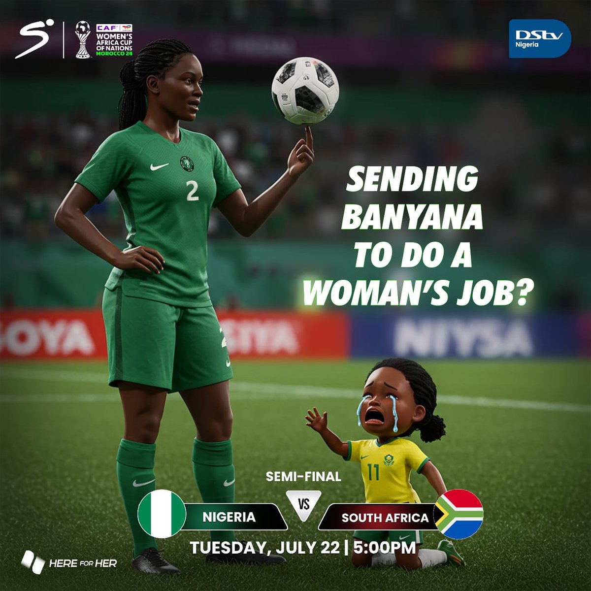 DStvNg's tweet image. Nigeria: “We came to ball, not babysit.”
South Africa: 🍼 “Mamaaaaa!”
📺 Semi-final in 1 hour
#wafcon