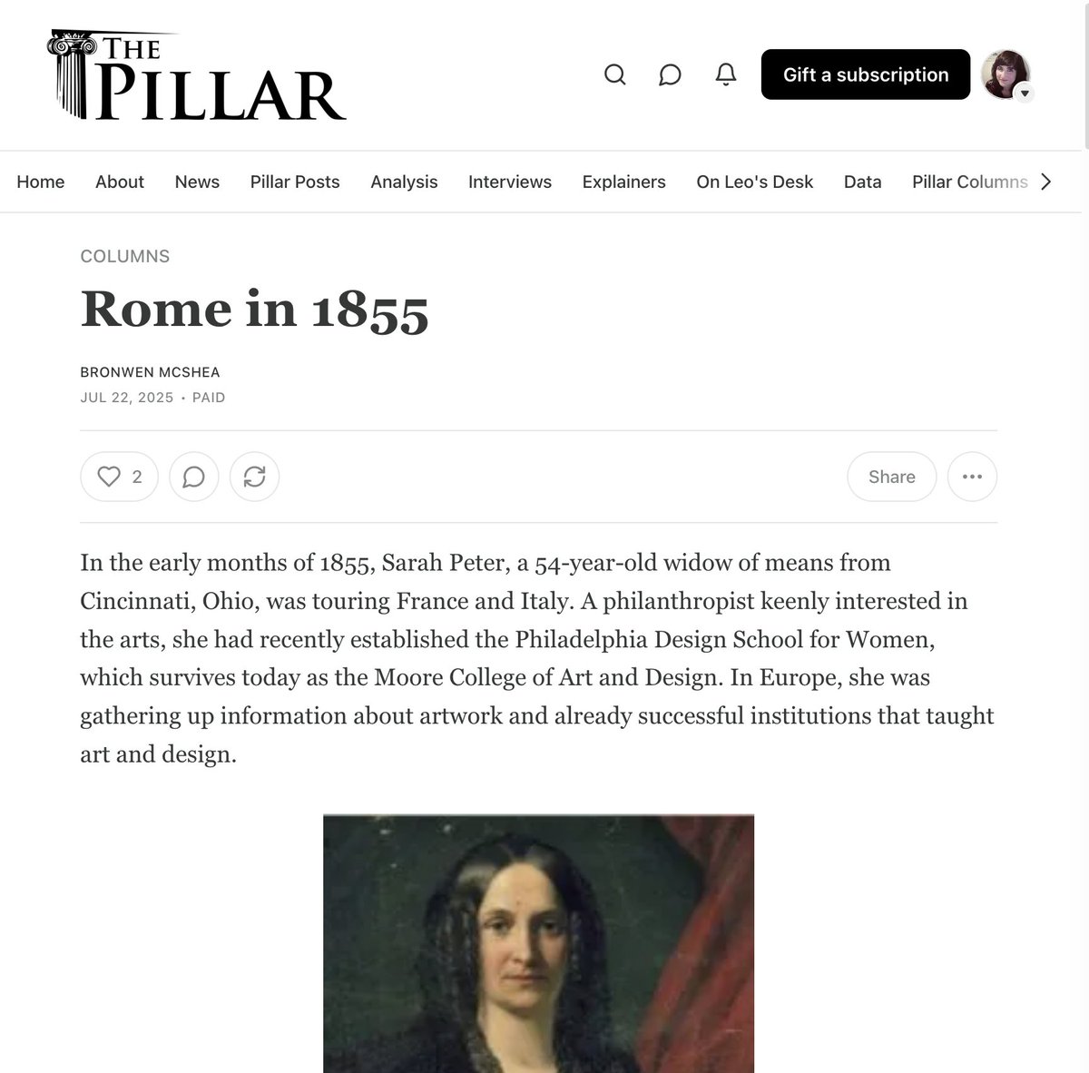 bronwenmcshea's tweet image. My latest @PillarCatholic column is up online -- about an American philanthropist & daughter-in-law of a Founding Father whose life intersected in Rome in 1855 with that of a young Swiss Catholic priest, a future Bishop of Geneva:
pillarcatholic.com/p/rome-in-1855
