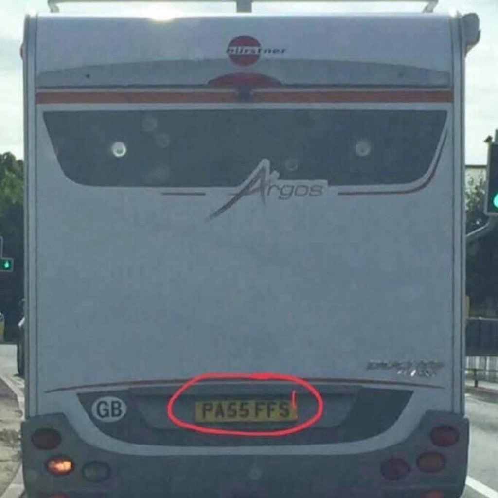 Gotta love this registration plate 
Spotted on the back of a uk 🇬🇧Motorhome .
😜😉🤣🤣🤣🤣🤣