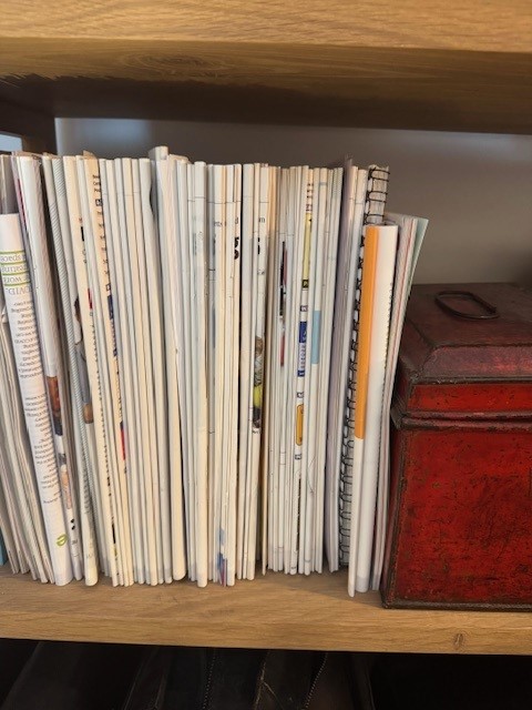 Here is James' shelf with print editions of <a href="/cypnow/">Children & Young People Now</a>  containing his articles &amp; comments over the years. The mag will be online only from next month. Sad, but inevitable. The joy of paper, the excitement of sending/receiving a card, or turning a page is still very much in our DNA.