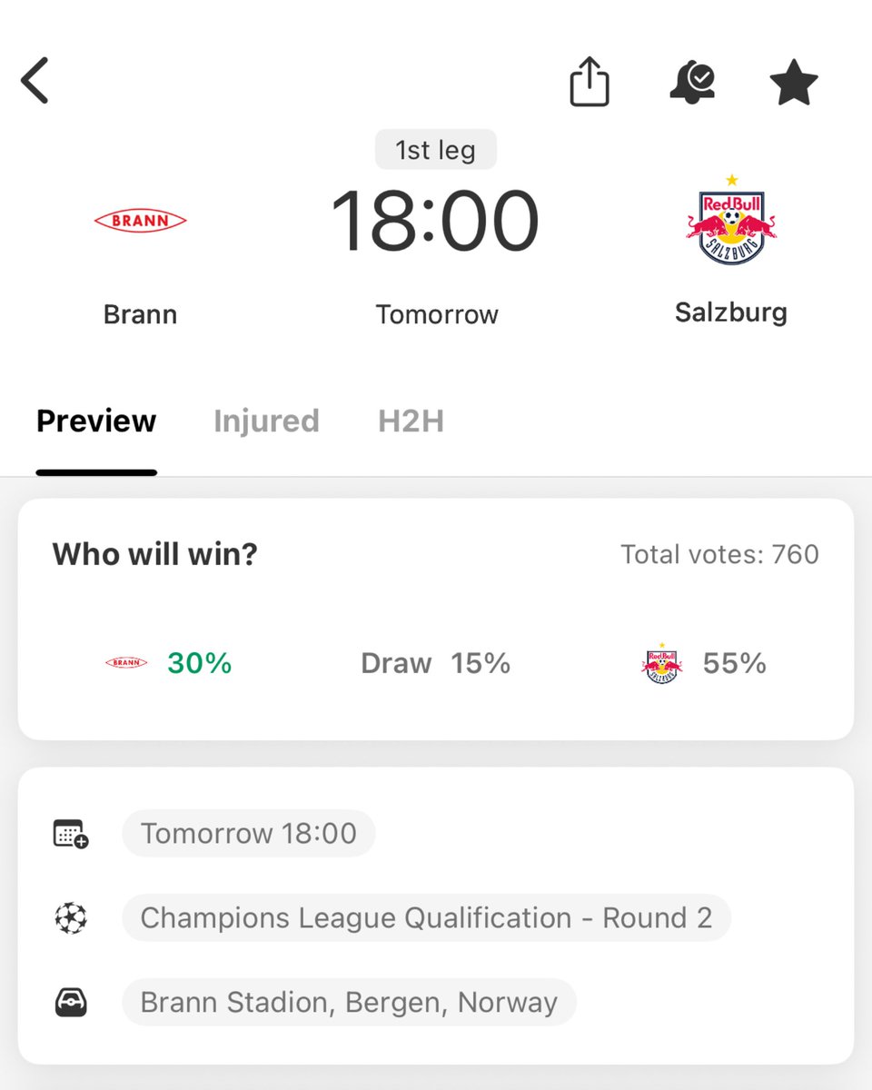 FotMob's tweet image. 🔎🇳🇴 Already looking ahead to tomorrow when we get to see our Bergen boys Brann in the Champions League!
With FotMob on their backs, Brann are set to play Salzburg in the second round of qualifiers.
