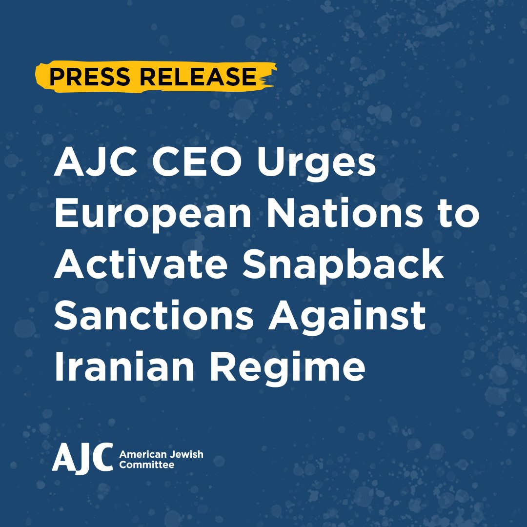 AJCGlobal's tweet image. European nations have both the authority and responsibility to trigger snapback sanctions against the Iranian regime for aggressively pursuing nuclear capabilities in defiance of its obligations under international agreements.
In a letter to the foreign ministers of France,…