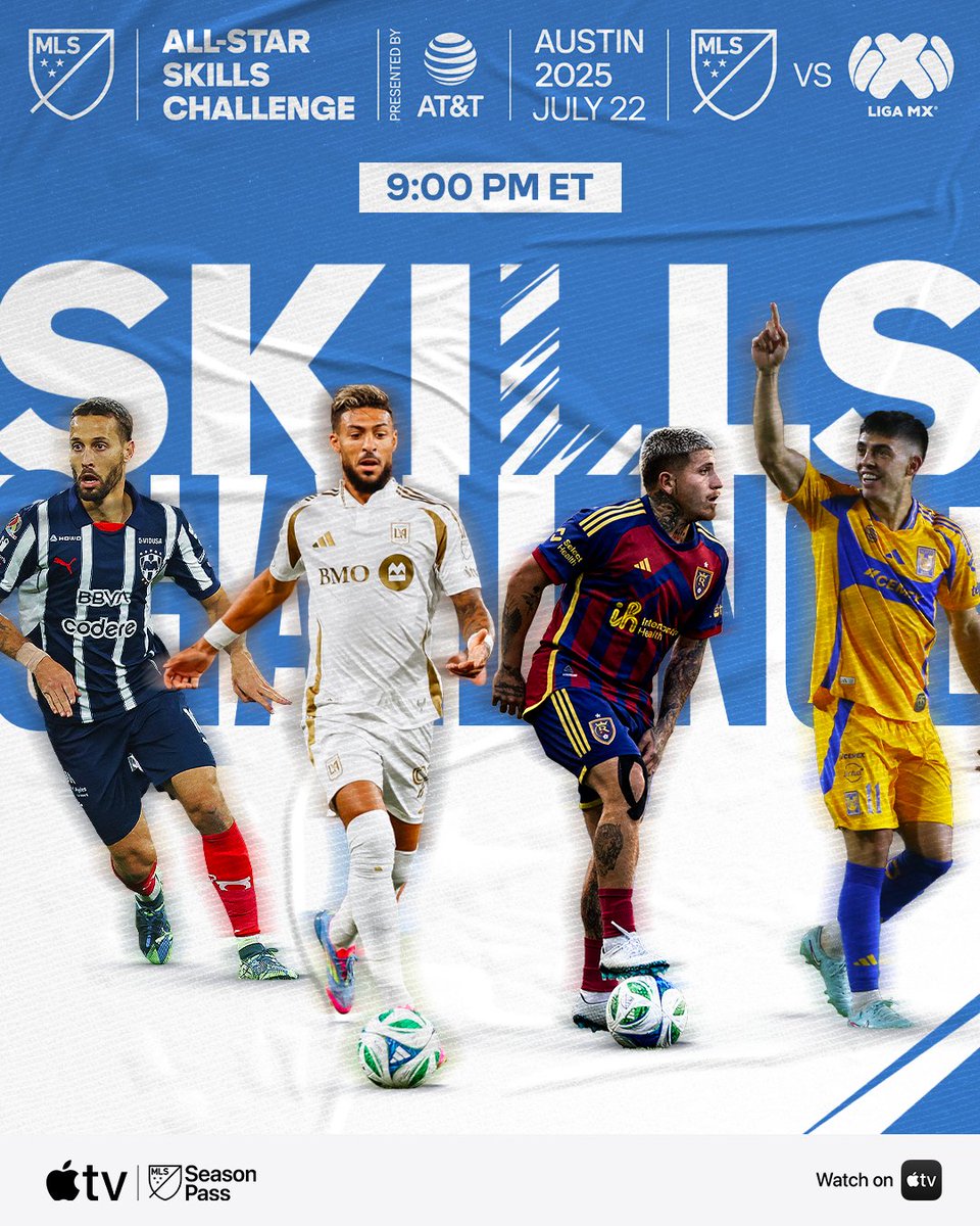 MLS's tweet image. TONIGHT. ✨
The best of MLS and the best of @LigaBBVAMX will put on a show in the #MLSAllStar Skills Challenge.
🎟️ Tickets: soc.cr/40StsgE
📺 #MLSSeasonPass: apple.co/4nXSFAe