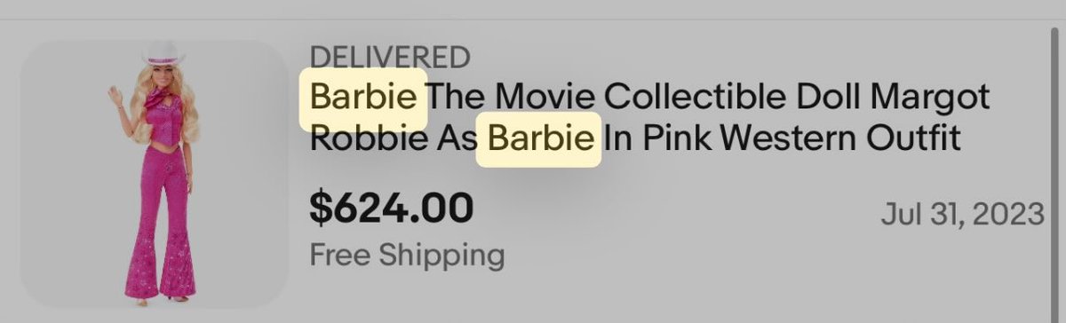 laurenlself's tweet photo. Happy anniversary to my Barbitrage. 

Two years ago I discovered an arbitrage opportunity in a specific Barbie doll that my niece wanted for her birthday. It was out of stock (almost) everywhere and selling for 3-5x on eBay.

Using Target’s online inventory finder, I identified the rural locations where it was in stock and hired Task Rabbits in each region to go buy them and mail them to me. 

I sold them on eBay and made ~$5000 over ~3 hours of work. At the peak of the market I sold one for $624.