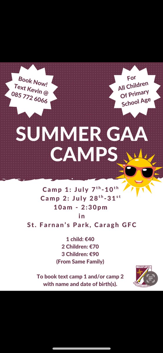 Still places remaining for next week’s summer camp. Text Kevin to book a place. ☀️ ⚽️