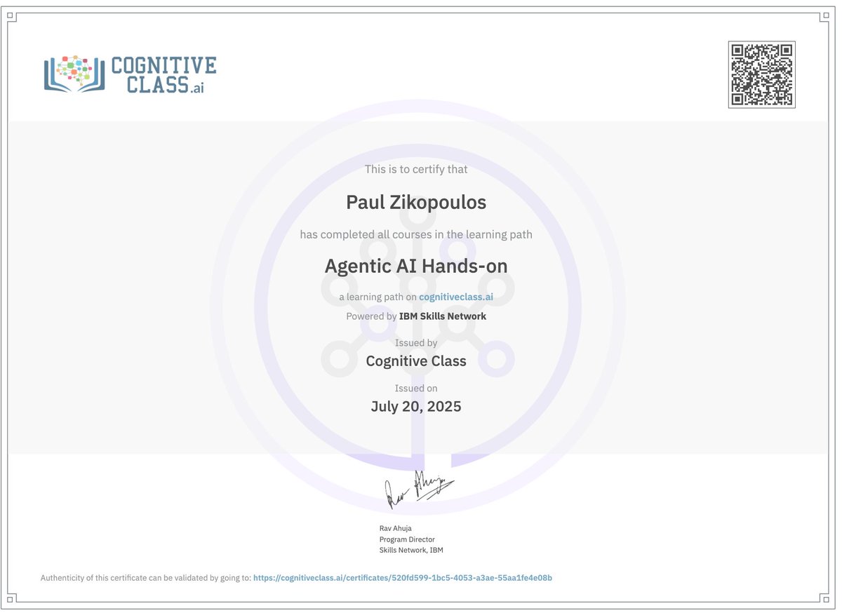 Paul Zikopoulos (@bigdata_paulz) on Twitter photo I keep saying the current era of #AI is agentic. This learning plan gets you where you need to be & I've arranged for you to get it for free: cognitiveclass.ai/learn/agentic-…
Thanks <a href="/katsnelson/">Leon Katsnelson</a> & team for putting this together in like 3 days of my suggesting what the world needs. I keep saying the current era of #AI is agentic. This learning plan gets you where you need to be & I've arranged for you to get it for free: cognitiveclass.ai/learn/agentic-…
Thanks <a href="/katsnelson/">Leon Katsnelson</a> & team for putting this together in like 3 days of my suggesting what the world needs.