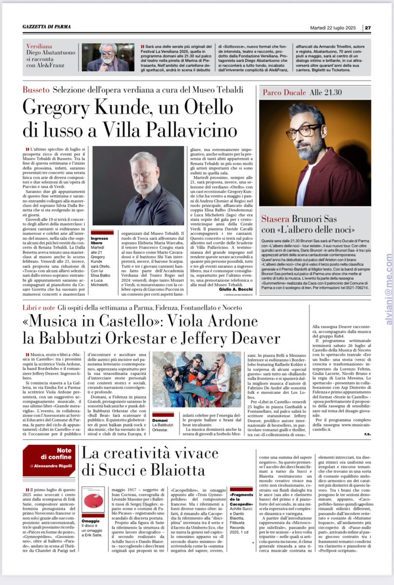 Thank you Gazzetta di Parma and Opera Libera for letting people know about my upcoming performance of Verdi’s Otello in Busseto.   So looking forward to singing with Elisa Balbo and Luca Micheletti on 29 July!  

We’ll be waiting for you!  And I’m so looking forward to getting
