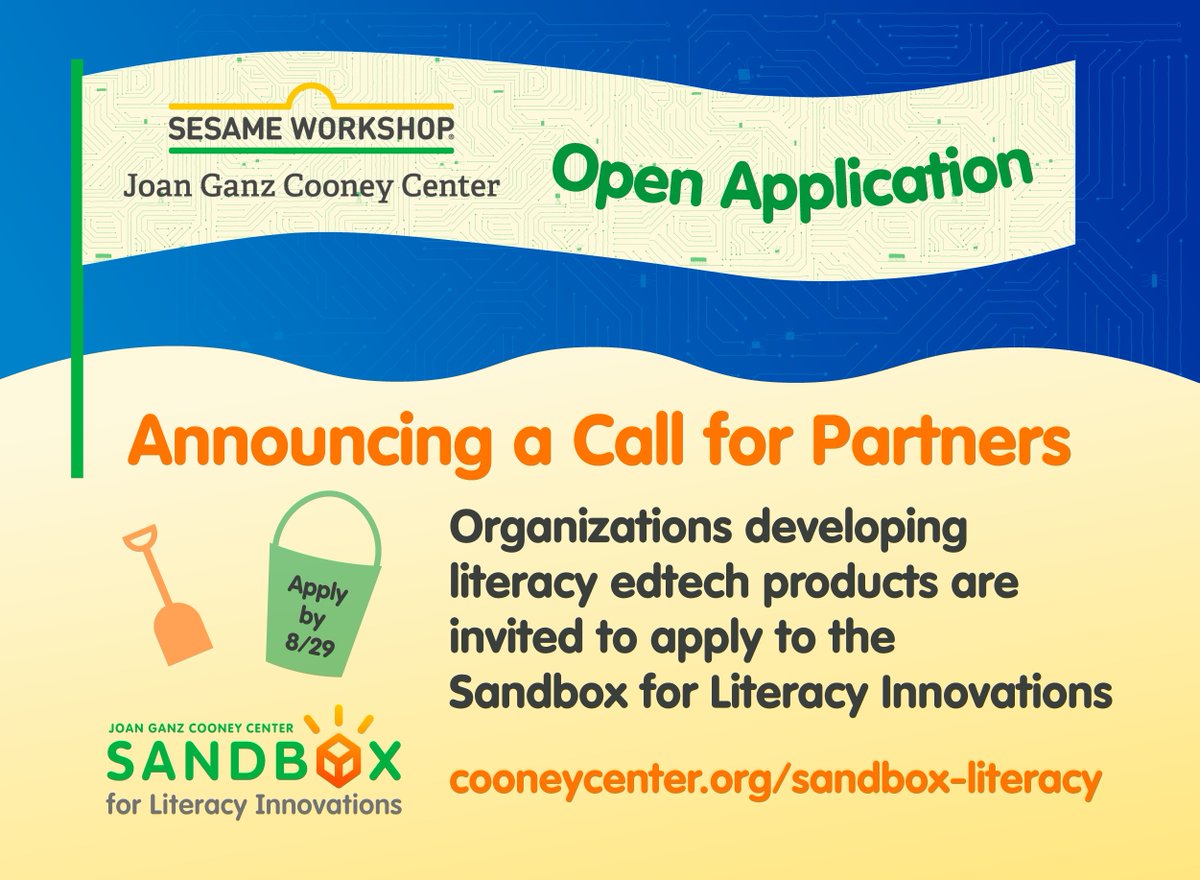 CooneyCenter's tweet image. Did you hear the news? Applications are open for literacy edtech companies interested in joining the Joan Ganz Cooney Center Sandbox for Literacy Innovations! 📖  Learn more at bit.ly/4kBJ1QY. Applications close 8/29/25. #edtech #literacy #cooneycenter