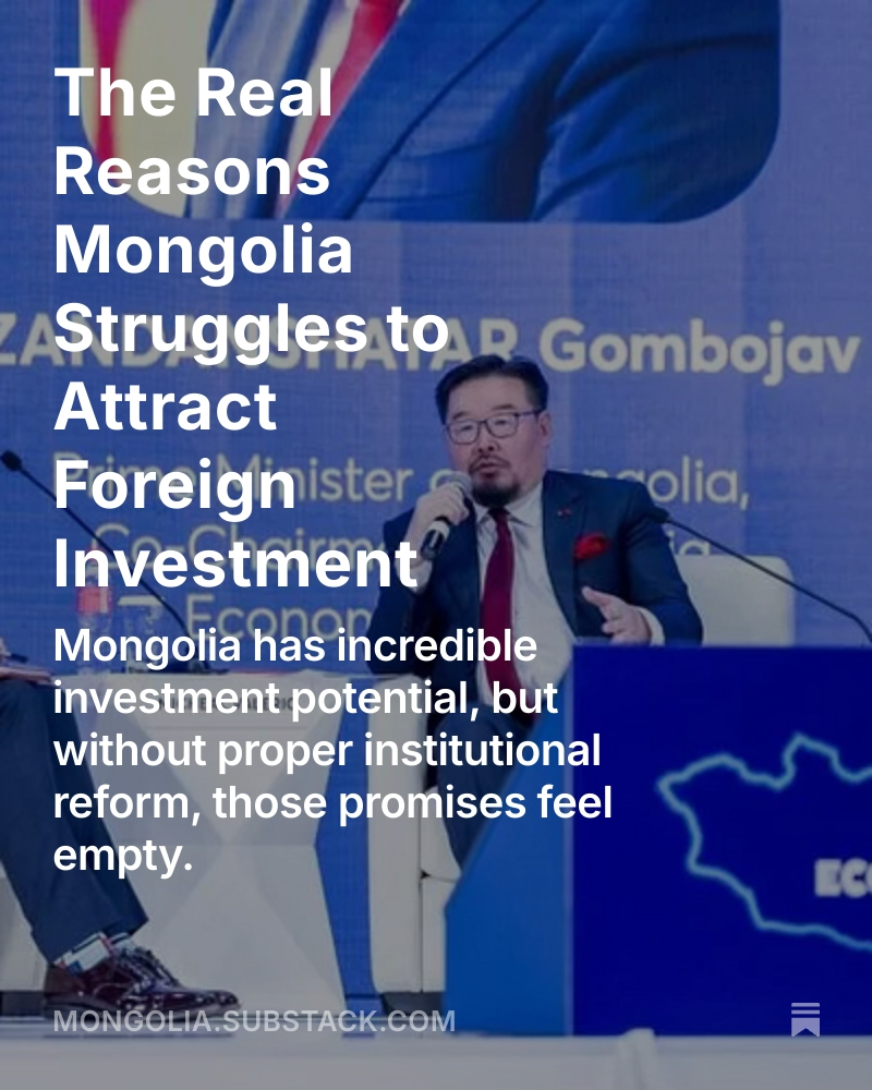 Mongolia Weekly (@mongoliaweekly) on Twitter photo The Real Reasons Mongolia Struggles to Attract Foreign Investment, by <a href="/MongoliaWeekly/">Mongolia Weekly</a>
open.substack.com/pub/mongolia/p… The Real Reasons Mongolia Struggles to Attract Foreign Investment, by <a href="/MongoliaWeekly/">Mongolia Weekly</a>
open.substack.com/pub/mongolia/p…
