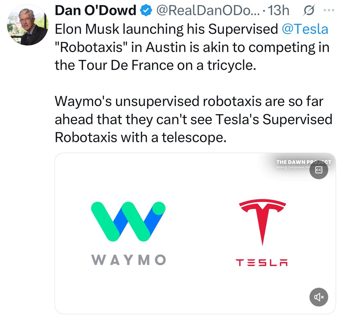 Teslaconomics's tweet image. This fool is about to eat his own words…
Tesla is going to be so far ahead in Robotaxis that they won’t be able to see who’s in second place with a telescope.
Dan clearly doesn’t understand technology.