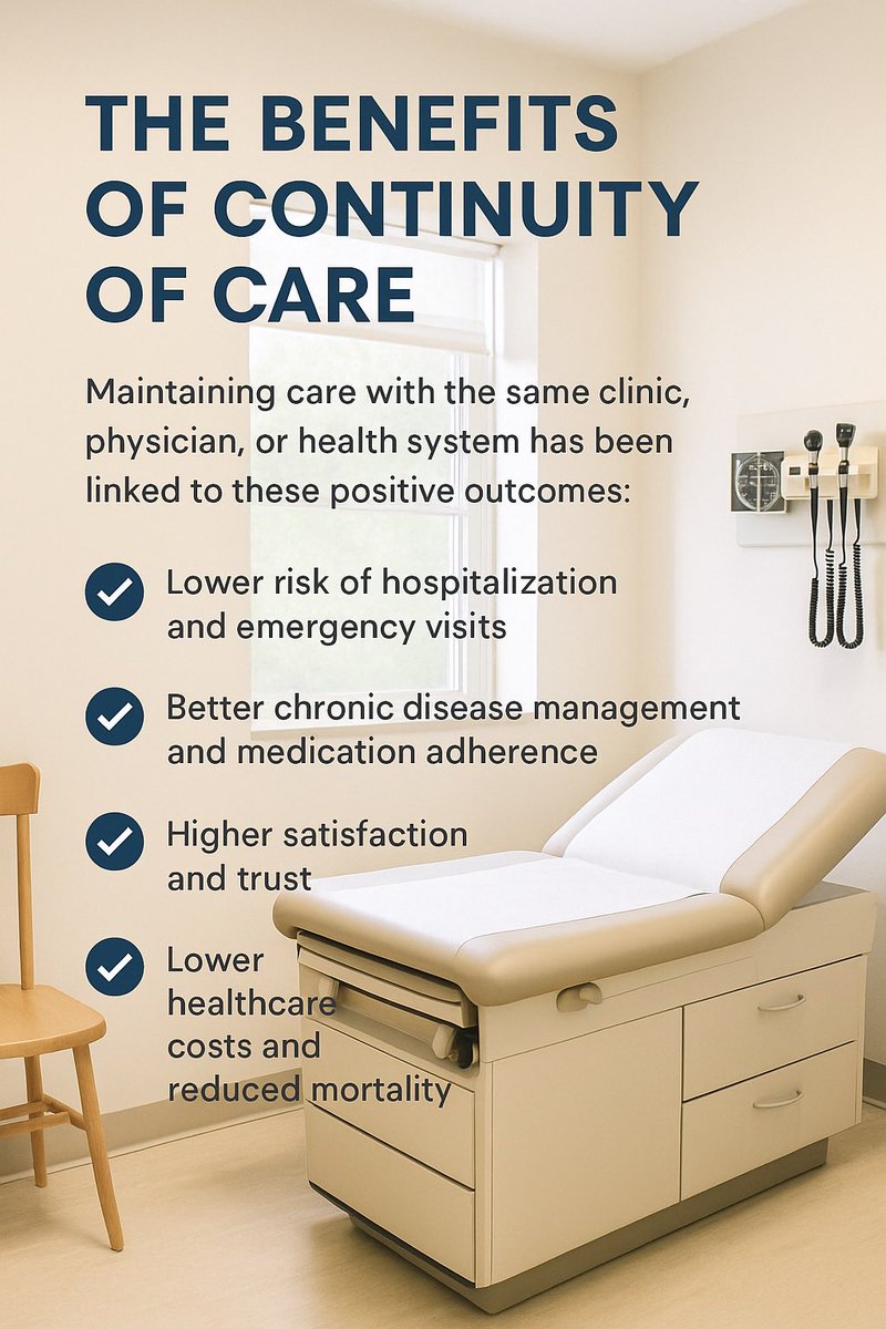 🏥 Jumping Between Health Systems Might Be Costing You More Than You Think

When it comes to your health, consistency matters.
Staying with a trusted clinic, physician, or healthcare system isn’t just convenient, it’s scientifically proven to save lives.

🔬 A growing body of