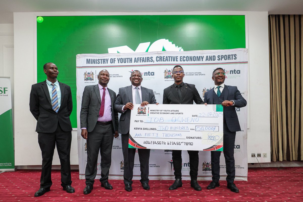 Top Three Designers Honored at NYOTA Logo Award Ceremony by Youth Affairs Cabinet Secretary. 

In the spirit of celebrating creativity and innovation, <a href="/moyasa_ke/">Min. of Youth Affairs, Creative Economy & Sports</a> CS <a href="/Waziri_Mvurya/">H.E Salim_Mvurya, EGH.</a> awarded the top 3 finalists for the logo competition

#TalantaHela #KuzaImarishaEndelezaVijana