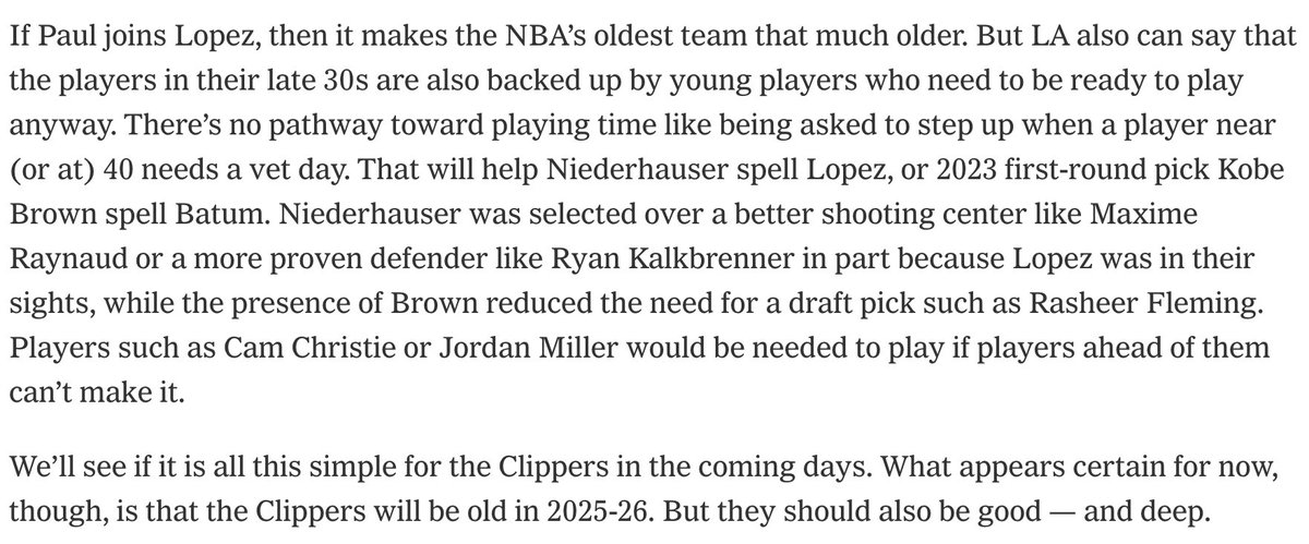 LawMurrayTheNU's tweet image. Wrote about LAC/CP3 old head ish 21 days ago @TheAthletic
There will be a new slant (there HAS to be, we advance stories instead of stay on advanced age lol) but for those who wish to discuss old things I got enough to hold you over 😆
nytimes.com/athletic/64647…