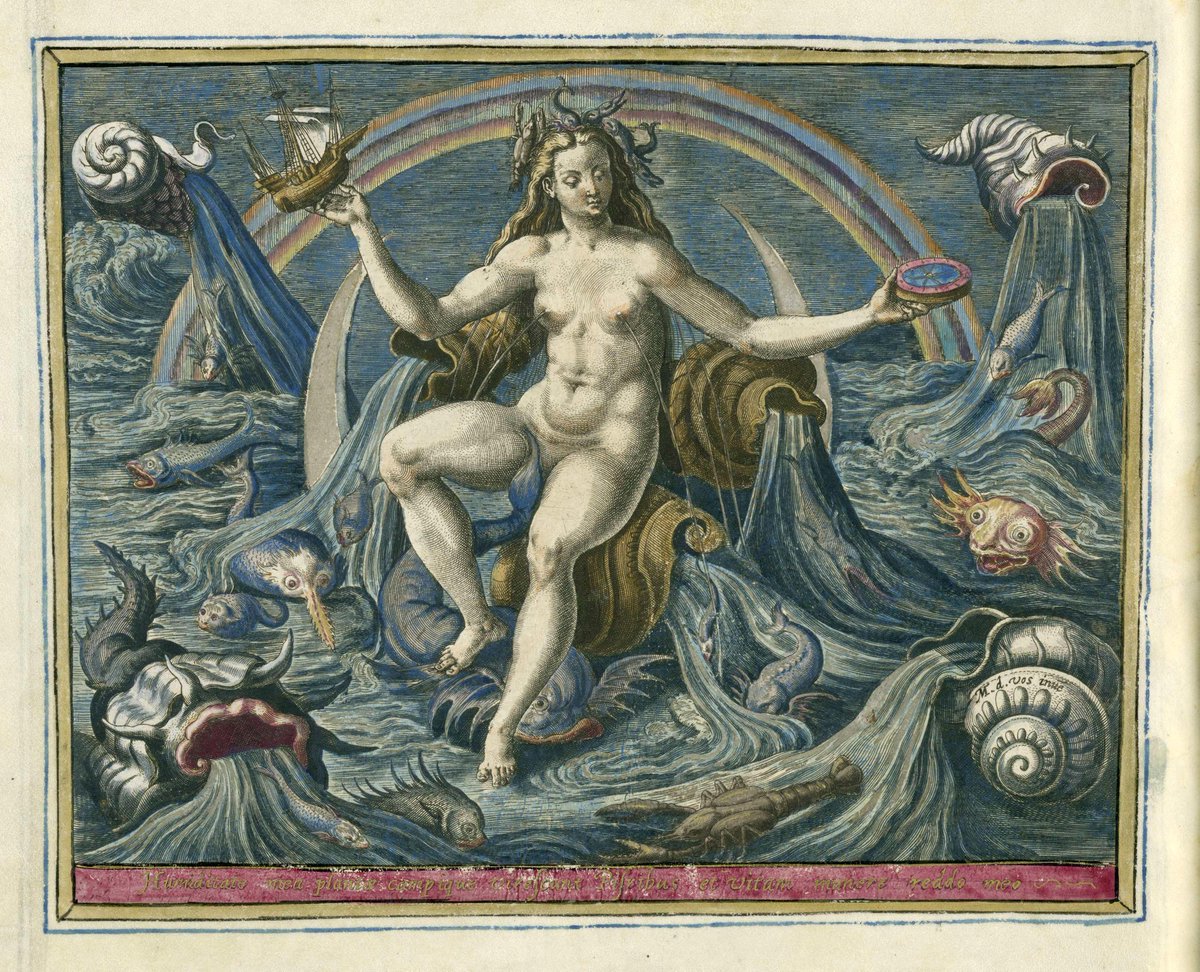 StephenGeoRae's tweet image. Adriaen Collaert's engravings of 1583 depict personifications of Aristotle鈥檚 classical elements:
Air - birds, insects and angels
Fire - phoenix and salamander
Earth - life and death; land creatures
Water - bounty of the mighty sea