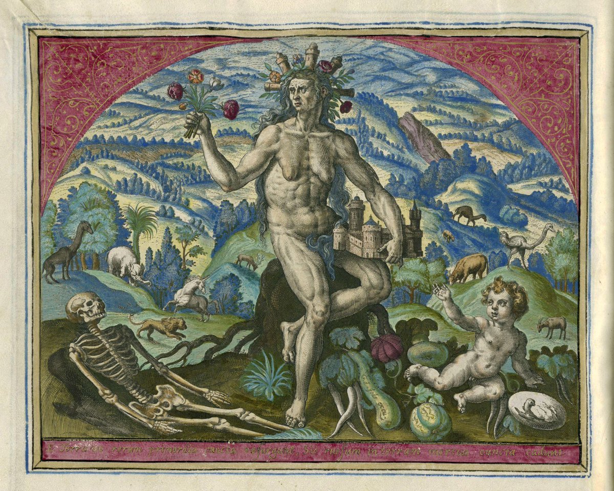 StephenGeoRae's tweet image. Adriaen Collaert's engravings of 1583 depict personifications of Aristotle鈥檚 classical elements:
Air - birds, insects and angels
Fire - phoenix and salamander
Earth - life and death; land creatures
Water - bounty of the mighty sea