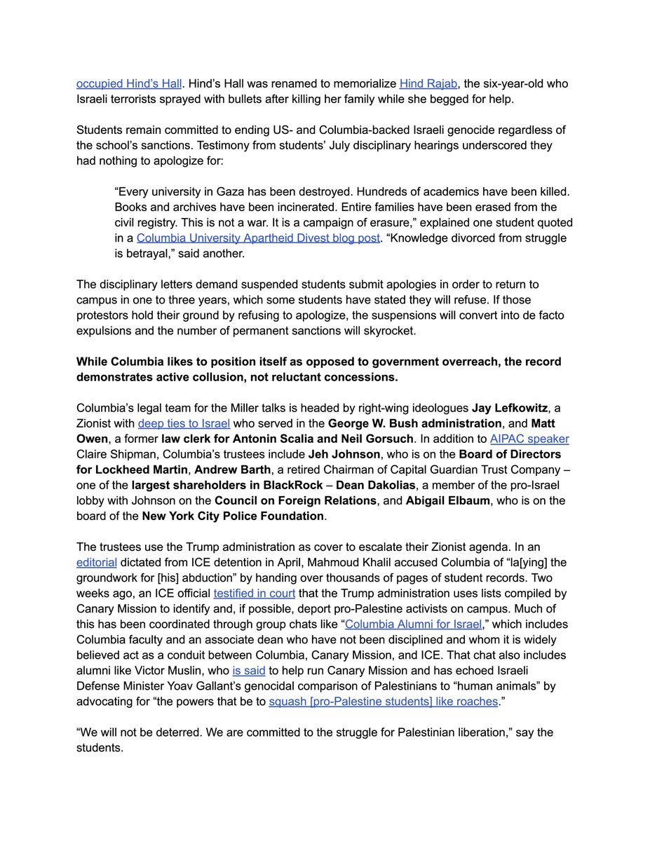 ColumbiaBDS's tweet image. OFFICIAL CUAD PRESS RELEASE:
In a historic first, Columbia has suspended nearly 80 students for participating in a teach-in honoring Basel al-Araj. The announcement comes just ahead of the University's deal with the Trump administration and the Anti-Defamation League.