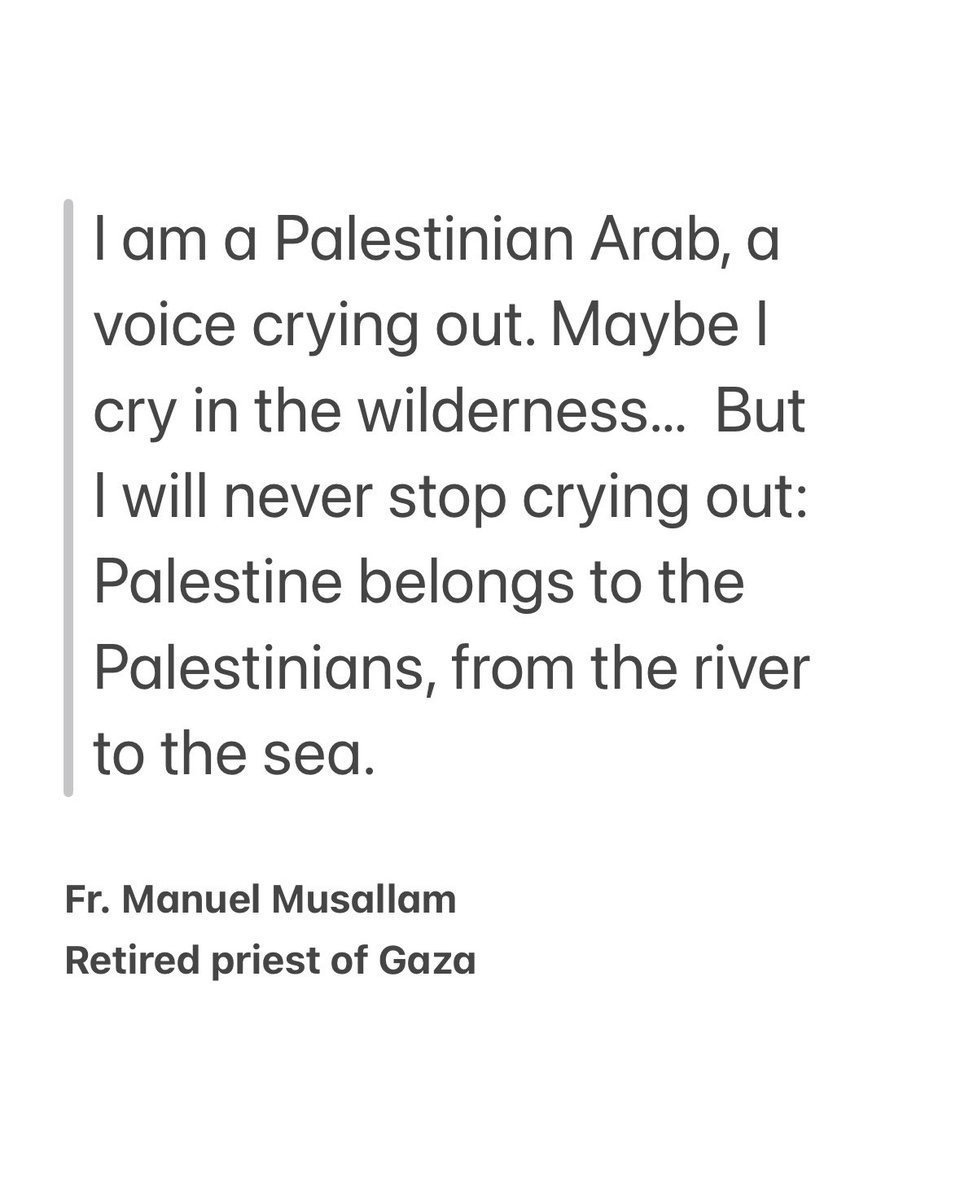 chunguskitten's tweet image. Fr. Musallam was born in the West Bank and served as the Latin priest in Gaza for 14 years (1995-2009).
Israeli authorities only let him leave once.
Because of the illegal Israeli occupation and land, sea, and air blockade of the Strip he describes Gaza as a prison.